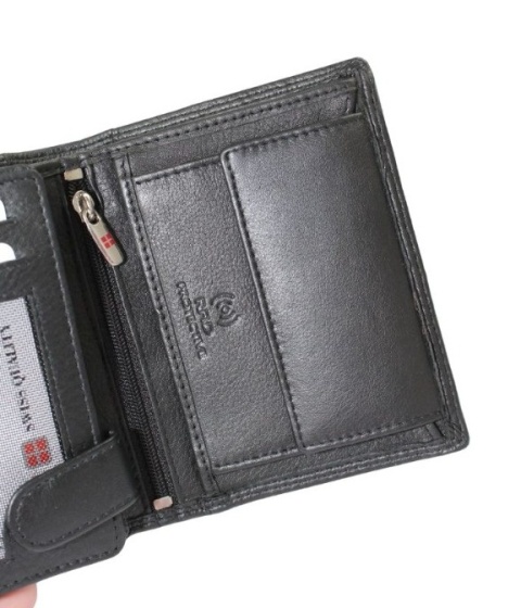 Elegancki Portfel Męski Skórzany ALBATROSS Skóra Licowa RFID Duży Pionowy RFID SN-MW10 CZARNY 12 x 10 x 2,5 [cm]