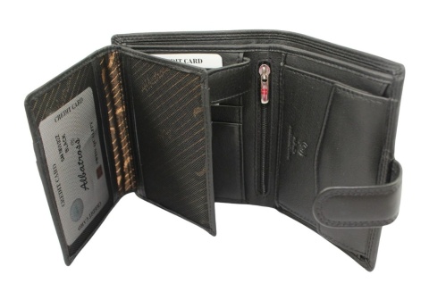 Elegancki Portfel Męski Skórzany ALBATROSS Skóra Licowa RFID Duży Pionowy Z Zapinką SN-MW02Z CZARNY 13 x 10 x 2,5 [cm]