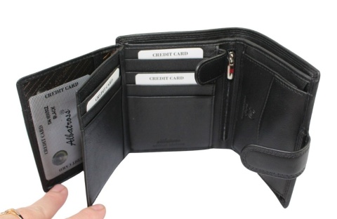 Elegancki Portfel Męski Skórzany ALBATROSS Skóra Licowa RFID Duży Pionowy Z Zapinką SN-MW02Z CZARNY 13 x 10 x 2,5 [cm]