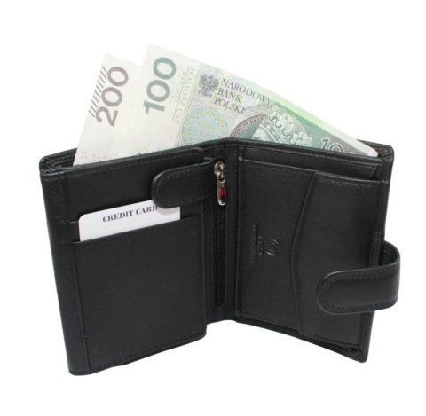 Elegancki Portfel Męski Skórzany ALBATROSS Skóra Licowa RFID Duży Pionowy Z Zapinką SN-MW02Z CZARNY 13 x 10 x 2,5 [cm]