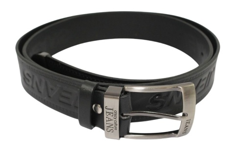 Pasek Męski Skórzany CEZ-MAR (PL) CZARNY JEANS "IMITACJA SZYCIA CIENKĄ NITKĄ" Metalowa Końcówka Skóra Licowa EXTRA 40 mm
