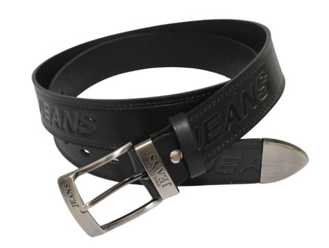 Pasek Męski Skórzany CEZ-MAR (PL) CZARNY JEANS "IMITACJA SZYCIA CIENKĄ NITKĄ" Metalowa Końcówka Skóra Licowa EXTRA 40 mm