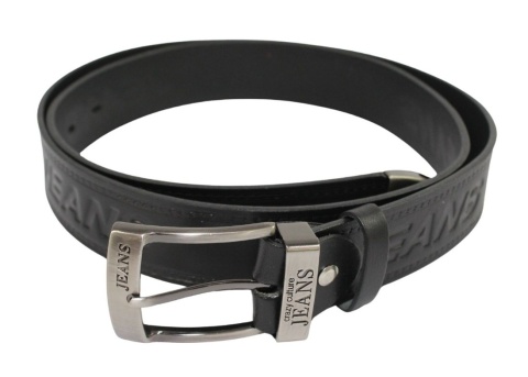 Pasek Męski Skórzany CEZ-MAR (PL) CZARNY JEANS "IMITACJA SZYCIA CIENKĄ NITKĄ" Metalowa Końcówka Skóra Licowa EXTRA 40 mm