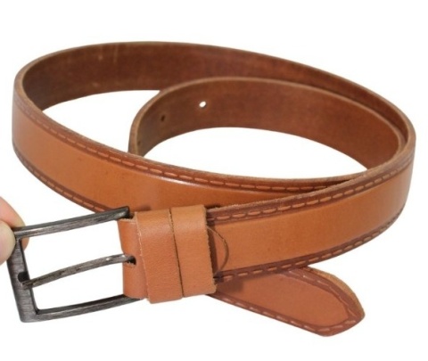 Pasek Męski Skórzany Polska Galanteria (PL) Imitacja Szycia Skóra Licowa EXTRA 30 mm KARMEL