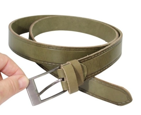 Pasek Męski Skórzany Polska Galanteria (PL) Imitacja Szycia Skóra Licowa EXTRA 30 mm OLIWKOWY