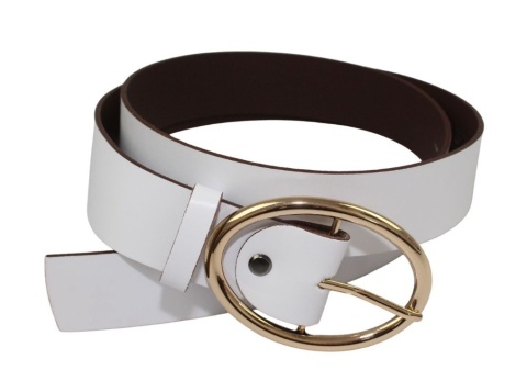 Pasek Skórzany Damski Arucce (PL) Skóra Naturalna EXTRA Gładki 40 mm BIAŁY Złota Klamra