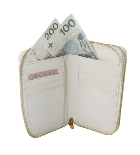 Portfel Damski Skóra Naturalana PETERSON Z Podwójnym Suwakiem Piórnik PTN 007 RFID BIAŁY 16 x 10 x 4 [cm]