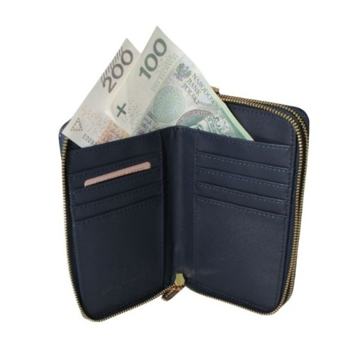 Portfel Damski Skóra Naturalna PETERSON Z Podwójnym Suwakiem Piórnik PTN 007 RFID GRANATOWY 16 x 10 x 4 [cm]