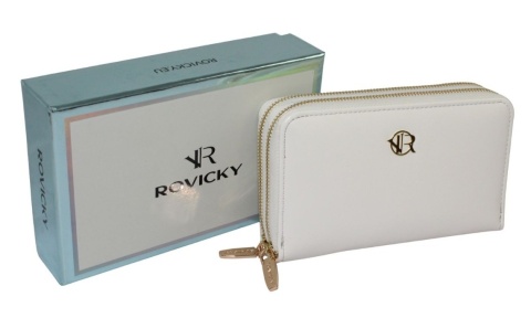 Portfel Damski Skóra Włoska Rovicky (PL) Z Podwójnym Suwakiem Piórnik R 007-SF7 RFID BIAŁY 16 x 10 x 4 [cm]