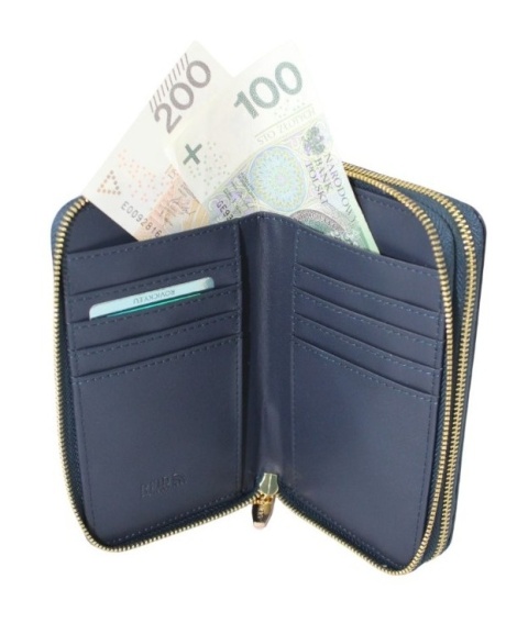 Portfel Damski Skóra Włoska Rovicky (PL) Z Podwójnym Suwakiem Piórnik R 007-SF7 RFID GRANATOWY 16 x 10 x 4 [cm]