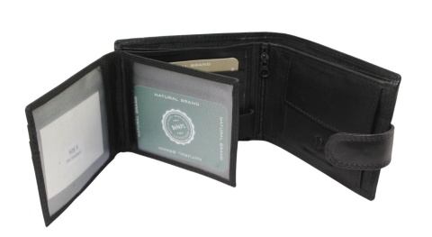 Portfel Męski Skórzany WILD Skóra Licowa Duży Poziomy Z Zapięciem RIFD 701 X CZARNY 12,5 x 9,5 x 2 [cm]