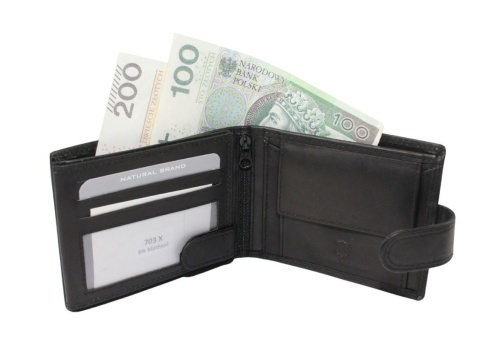 Portfel Męski Skórzany WILD Skóra Licowa Duży Poziomy Z Zapięciem RIFD 703 X CZARNY 12,5 x 9,5 x 2 [cm]