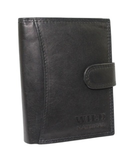 Portfel Męski Skórzany WILD Skóra Licowa Pionowy Z Zapięciem RIFD 507 X Pionowy Suwak CZARNY 13 x 10,5 x 2 [cm]