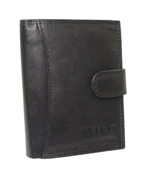 Portfel Męski Skórzany WILD Skóra Licowa Pionowy Z Zapięciem RIFD 507 X Pionowy Suwak CZARNY 13 x 10,5 x 2 [cm]