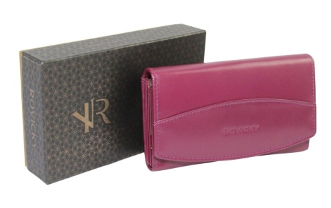 Portfel Damski Rovicky (PL) Skóra Licowa Duży Z Klamrą RFID R-RD-36-NGV FIOLETOWY 16 x 9,5 x 3 [cm]