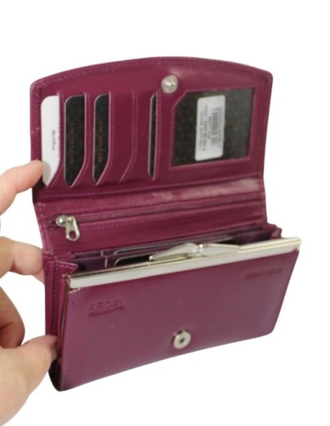 Portfel Damski Rovicky (PL) Skóra Licowa Duży Z Klamrą RFID R-RD-36-NGV FIOLETOWY 16 x 9,5 x 3 [cm]