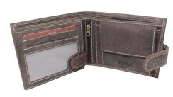 Portfel Męski PolskaGalanteria(PL) Skóra Licowa Duży Poziomy Z Zapinką Dwa Skrzydełka LABLADOR CZEKOLADOWY 12,5 x 10 x 2 [cm]