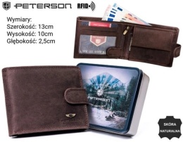 Portfel Męski Skórzany Peterson Skóra Licowa Duży Poziomy Z Zapięciem RFID PTN992L CZEKOLADOWY Zamszowy 13 x 10 x 2,5  [cm]