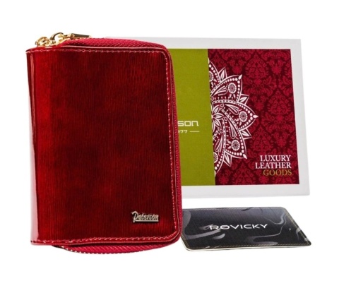 Portfel Skórzany Etui Na Klucze 2w1 Bułeczka Peterson Skóra Licowa Lakierowana Suwak PTN BC-6000 CZERWONY 8 x 12 x 3 [cm] 