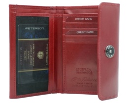 Portfelik Uniwersalny Średnia Sakieweczka Skórzana Peterson MARS BORDOWY Skóra Naturalna RFID PTN 27074 13 x 9 x 2 [cm]