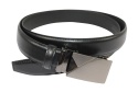 Wizytowy Pasek Skórzany 35 mm Arucce (PL) Srebrna Pełna Klamra AUTOMAT/ZĄBEK Garnitur CZARNY Z PRZESZYCIEM