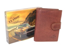 Portfel Męski Skórzany ORIGINAL CLASSIC CAR CLUB Skóra Licowa Pionowy Z Zapięciem Suwak Na Bilon RIFD 707X 12 x 9,5 x 2 [cm]