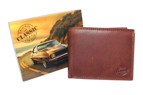 Portfel Męski Skórzany ORIGINAL CLASSIC CAR CLUB Skóra Licowa Poziomy Bez Zapięca NAP Na Bilon RIFD 508 12 x 9,5 x 2 [cm]
