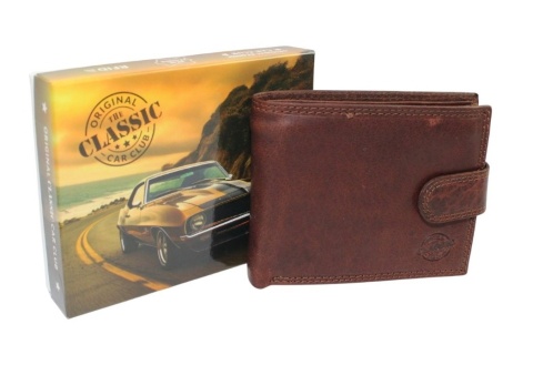 Portfel Męski Skórzany ORIGINAL CLASSIC CAR CLUB Skóra Licowa Poziomy Z Zapięciem NAP Na Bilon RIFD 508 X 12 x 9,5 x 2 [cm]