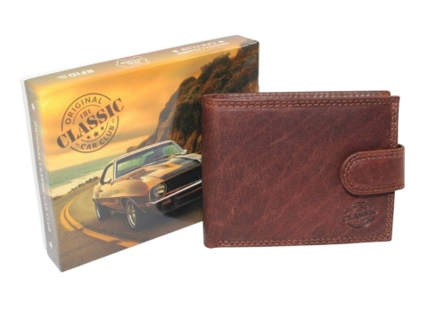 Portfel Męski Skórzany ORIGINAL CLASSIC CAR CLUB Skóra Licowa Poziomy Z Zapięciem NAP Na Bilon RIFD 705X 11,5 x 9 x 2 [cm]