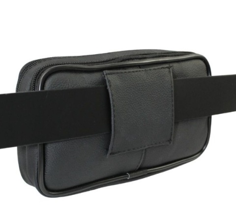 Skórzane Etui Na Telefon MAGRE (PL) Płaska Saszetka JÓZEK Na Pasek Z Suwakiem Na Smartfona CZARNY DWUKOMOROWY 18,5 x 11 x 2 [cm]
