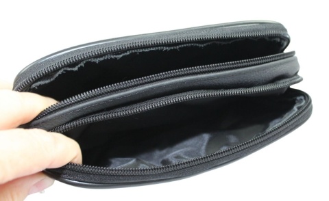 Skórzane Etui Na Telefon MAGRE (PL) Płaska Saszetka JÓZEK Na Pasek Z Suwakiem Na Smartfona CZARNY DWUKOMOROWY 18,5 x 11 x 2 [cm]