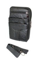 Skórzane Etui Na Telefon Pionowa Saszetka Podwójna Na Pasek ADRIANOSS 6815 Na Smartfona/Telefon CZARNA 19 x 13 x 4 [cm]