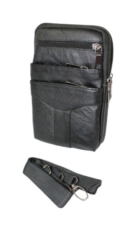 Skórzane Etui Na Telefon Pionowa Saszetka Podwójna Na Pasek ADRIANOSS 6815 Na Smartfona/Telefon CZARNA 19 x 13 x 4 [cm]