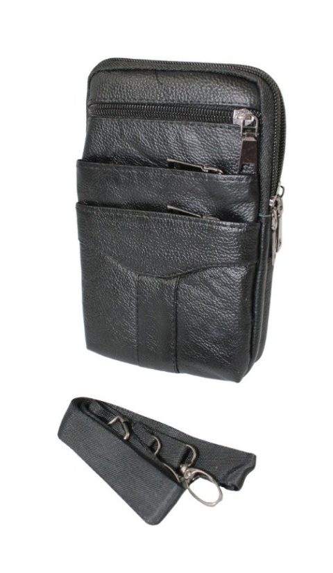 Skórzane Etui Na Telefon Pionowa Saszetka Podwójna Na Pasek ADRIANOSS 6815 Na Smartfona/Telefon CZARNA 19 x 13 x 4 [cm]