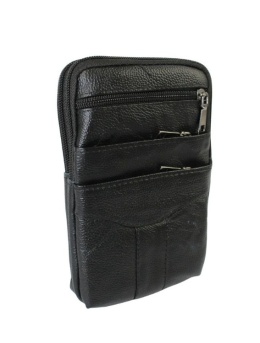 Skórzane Etui Na Telefon Pionowa Saszetka Podwójna Na Pasek ADRIANOSS 6815 Na Smartfona/Telefon CZARNA 19 x 13 x 4 [cm]