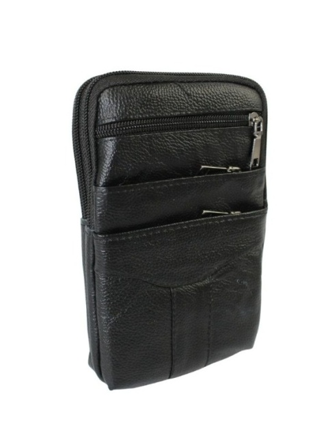 Skórzane Etui Na Telefon Pionowa Saszetka Podwójna Na Pasek ADRIANOSS 6815 Na Smartfona/Telefon CZARNA 19 x 13 x 4 [cm]