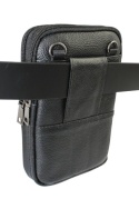 Skórzane Etui Na Telefon Pionowa Saszetka Podwójna Na Pasek ADRIANOSS 6815 Na Smartfona/Telefon CZARNA 19 x 13 x 4 [cm]