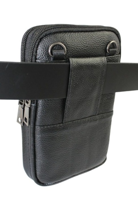 Skórzane Etui Na Telefon Pionowa Saszetka Podwójna Na Pasek ADRIANOSS 6815 Na Smartfona/Telefon CZARNA 19 x 13 x 4 [cm]