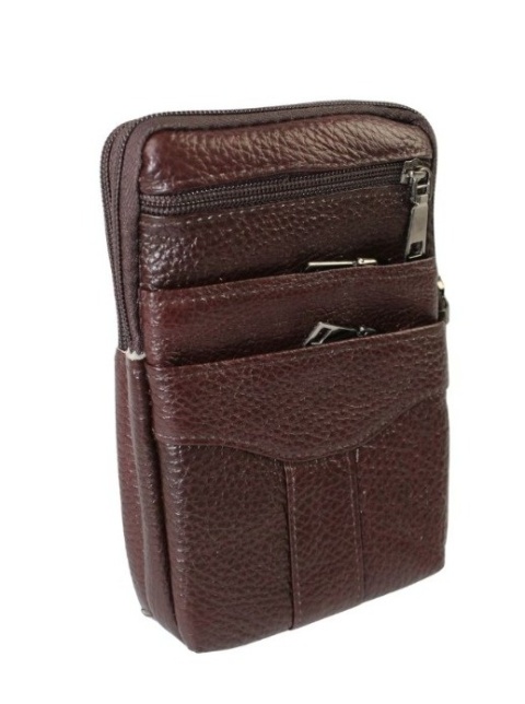 Skórzane Etui Na Telefon Pionowa Saszetka Podwójna Na Pasek ADRIANOSS 6815 Na Smartfona/Telefon CZEKOLADOWA 19 x 13 x 4 [cm]