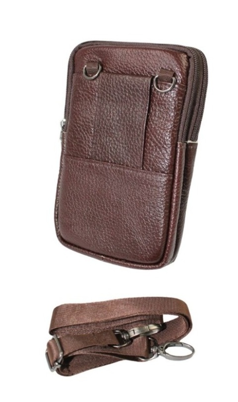 Skórzane Etui Na Telefon Pionowa Saszetka Podwójna Na Pasek ADRIANOSS 6815 Na Smartfona/Telefon CZEKOLADOWA 19 x 13 x 4 [cm]