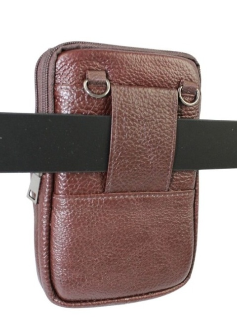 Skórzane Etui Na Telefon Pionowa Saszetka Podwójna Na Pasek ADRIANOSS 6815 Na Smartfona/Telefon CZEKOLADOWA 19 x 13 x 4 [cm]