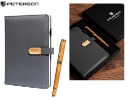 Solidny Notes Peterson W Paski Plus Długopis PTN 339-NOT-2 SZARY 21 x 14,5 x 2 [cm]