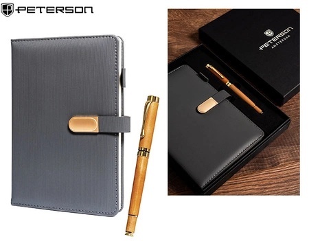 Solidny Notes Peterson W Paski Plus Długopis PTN 339-NOT-2 SZARY 21 x 14,5 x 2 [cm]