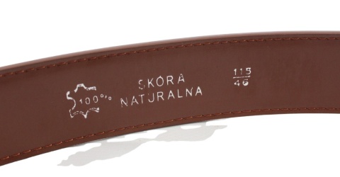 Wizytowy Pasek Skórzany 35 mm PolskaGalanteria (PL) Pełna Klamra AUTOMAT/ZĄBEK Garnitur KONIAKOWY SZYTY CZARNA KLAMRA