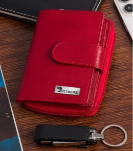 Damski Skórzany Portfel BELTIMORE Z Suwakiem Skóra Licowa Eleganckie Pudełko RFID A02 CZERWONY 12,5 x 9 x 3 [cm]