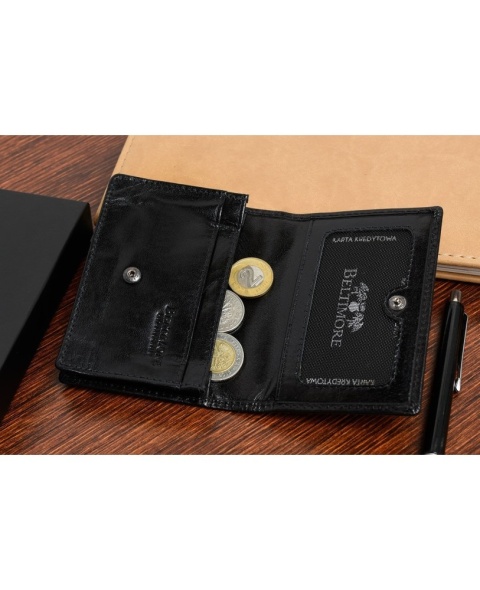 Elegancki Wizytownik Etui Na Karty/Wizytówki BELTIMORE (PL) Skóra Naturalna SLIM G94 CZARNY 11 x 8 x 2 [cm]