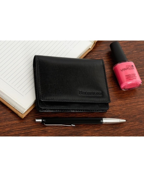 Elegancki Wizytownik Etui Na Karty/Wizytówki BELTIMORE (PL) Skóra Naturalna SLIM G94 CZARNY 11 x 8 x 2 [cm]