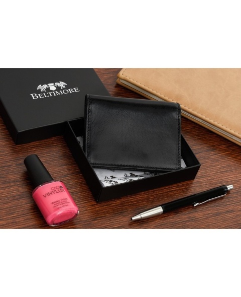 Elegancki Wizytownik Etui Na Karty/Wizytówki BELTIMORE (PL) Skóra Naturalna SLIM G94 CZARNY 11 x 8 x 2 [cm]