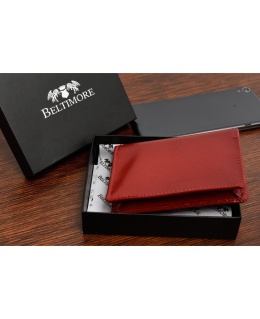 Elegancki Wizytownik Etui Na Karty/Wizytówki BELTIMORE (PL) Skóra Naturalna SLIM G94 CZERWONY 11 x 8 x 2 [cm]