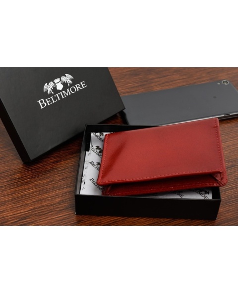 Elegancki Wizytownik Etui Na Karty/Wizytówki BELTIMORE (PL) Skóra Naturalna SLIM G94 CZERWONY 11 x 8 x 2 [cm]